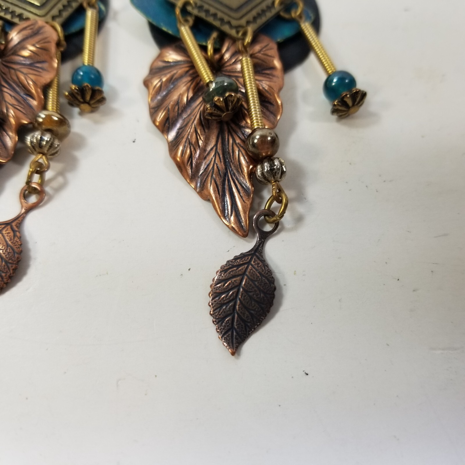 Newpro Dangle Earrings Vintage Metal Beaded Tribal Leaf Leaves Southwestern
