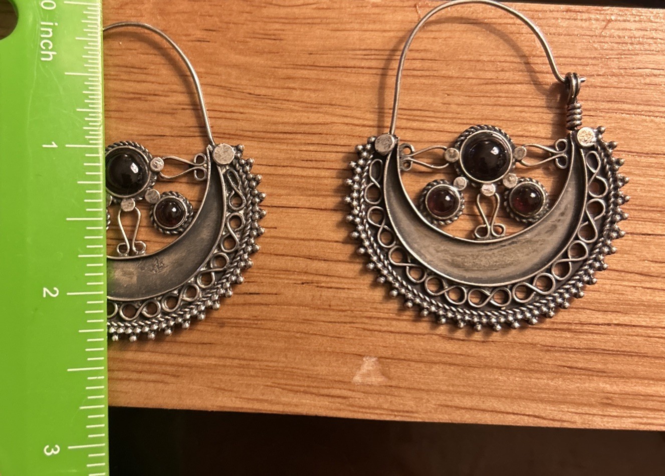 Vintage Morocco silver black onyx ornate tribal Dangle earrings 900