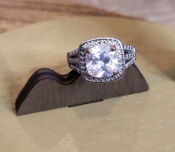 Vintage Cushion Cut Halo Silver Tone Engagement Ring Everyday Ring, Size 8
