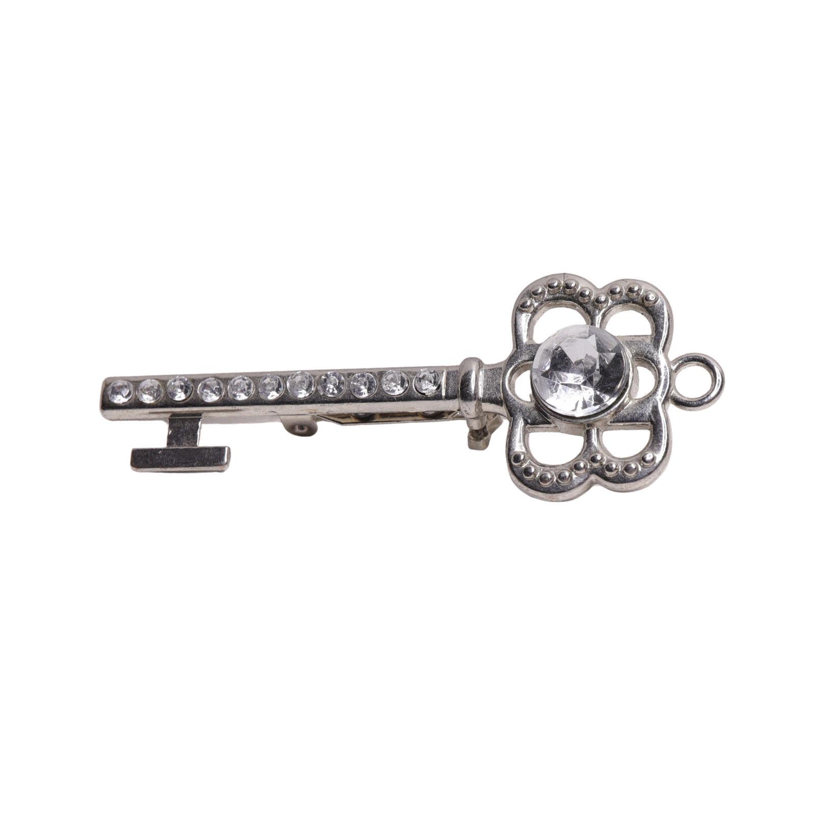 Faux Rhinestone Skeleton Key Brooch Plastic Pin – Safety Pin Clasp 2.5 Inches