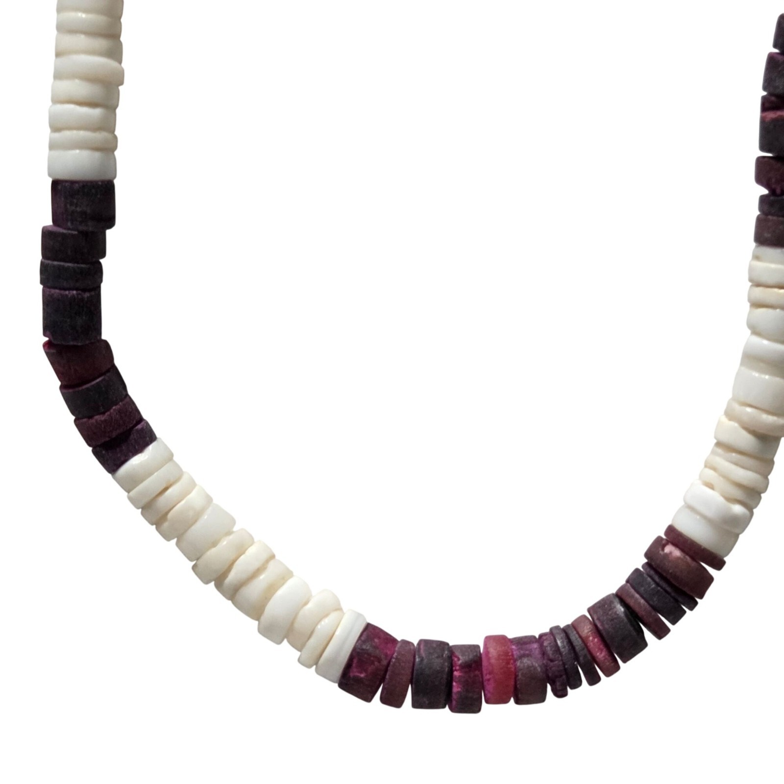Vintage White Purple Heishi Shell Necklace Magnetic Closure Beach Core Surfer