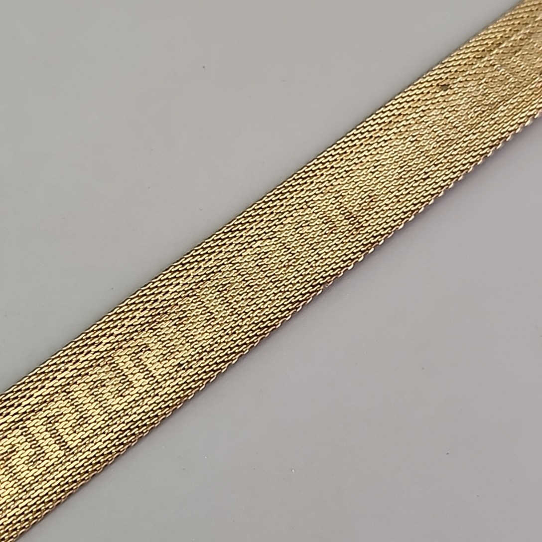 Vintage Mesh Chain Bracelet Victorian Revival Greek Key Tassel Gold Tone 7.25″