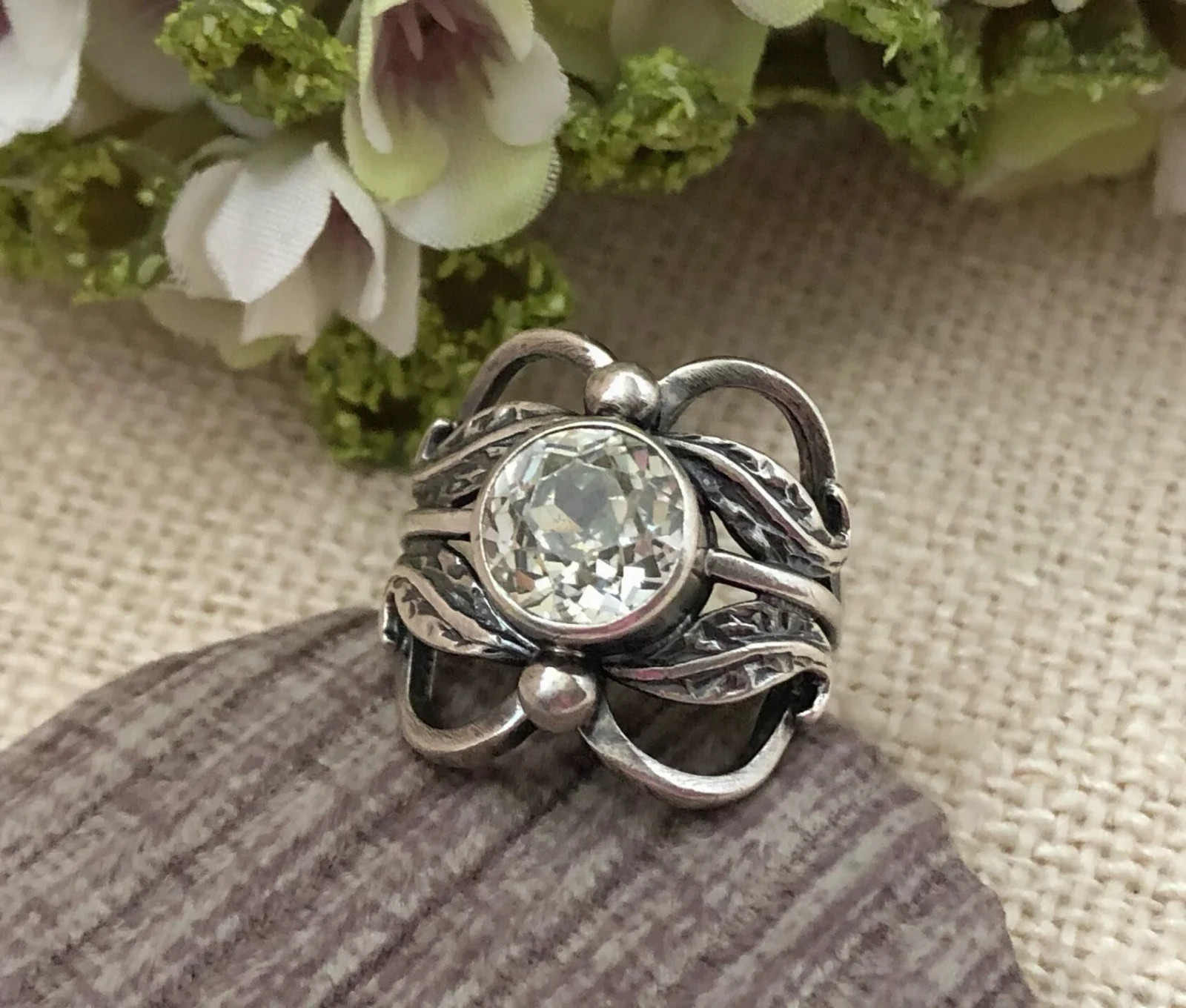 Cute Estate Jewelry Vintage Ring Soviet Silver 875 Rock Crystal Size 7.75 USSR