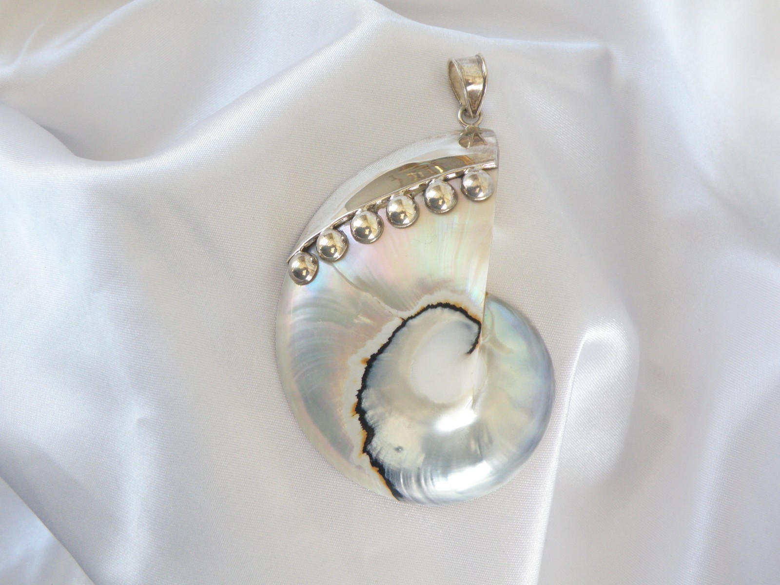 Huge Sterling Silver 925 Nautilus Shell Statement Pendant