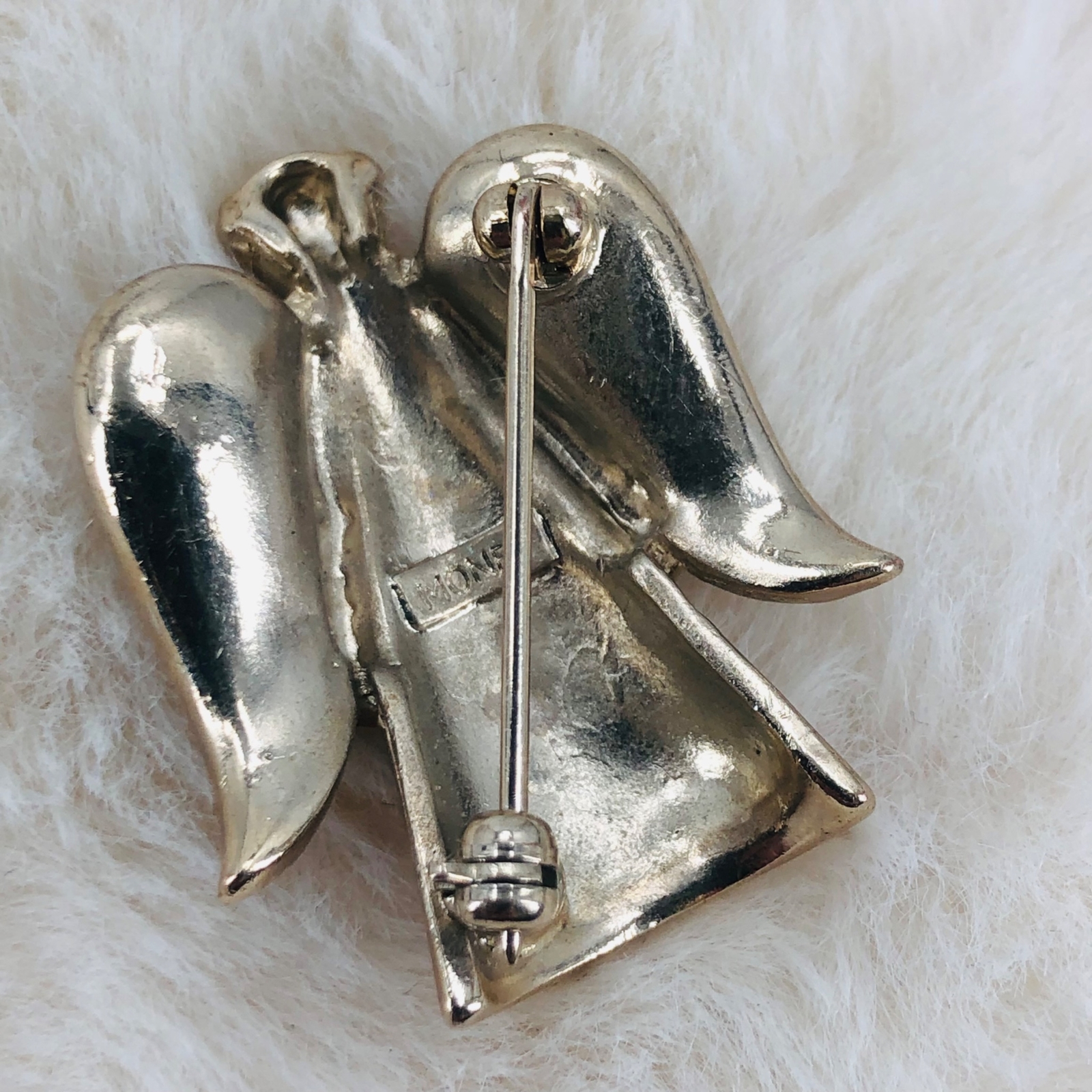 Vtg Monet Guardian Angel Silver Tone Brooch Pin w/ Rhinestone Accents