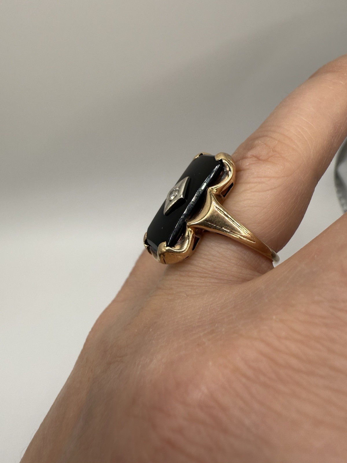 Antique Black Onyx and Diamond Ring