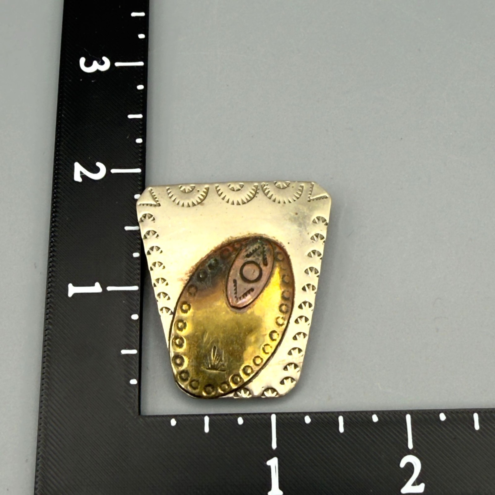 Vintage Sterling Silver Bolo Tie Slide Southwestern Stamped Mixed Metal Artisan