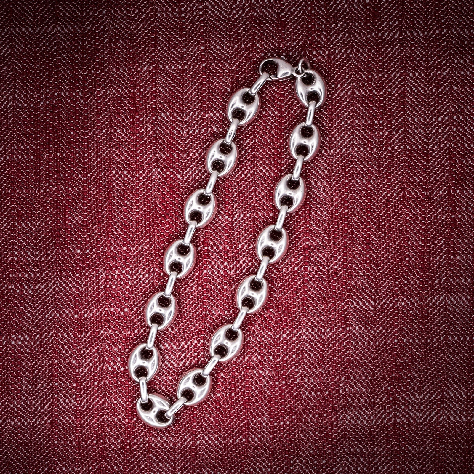 Vintage French Sterling Puffy Mariner Anchor Link Bracelet 8 inches 20 cm