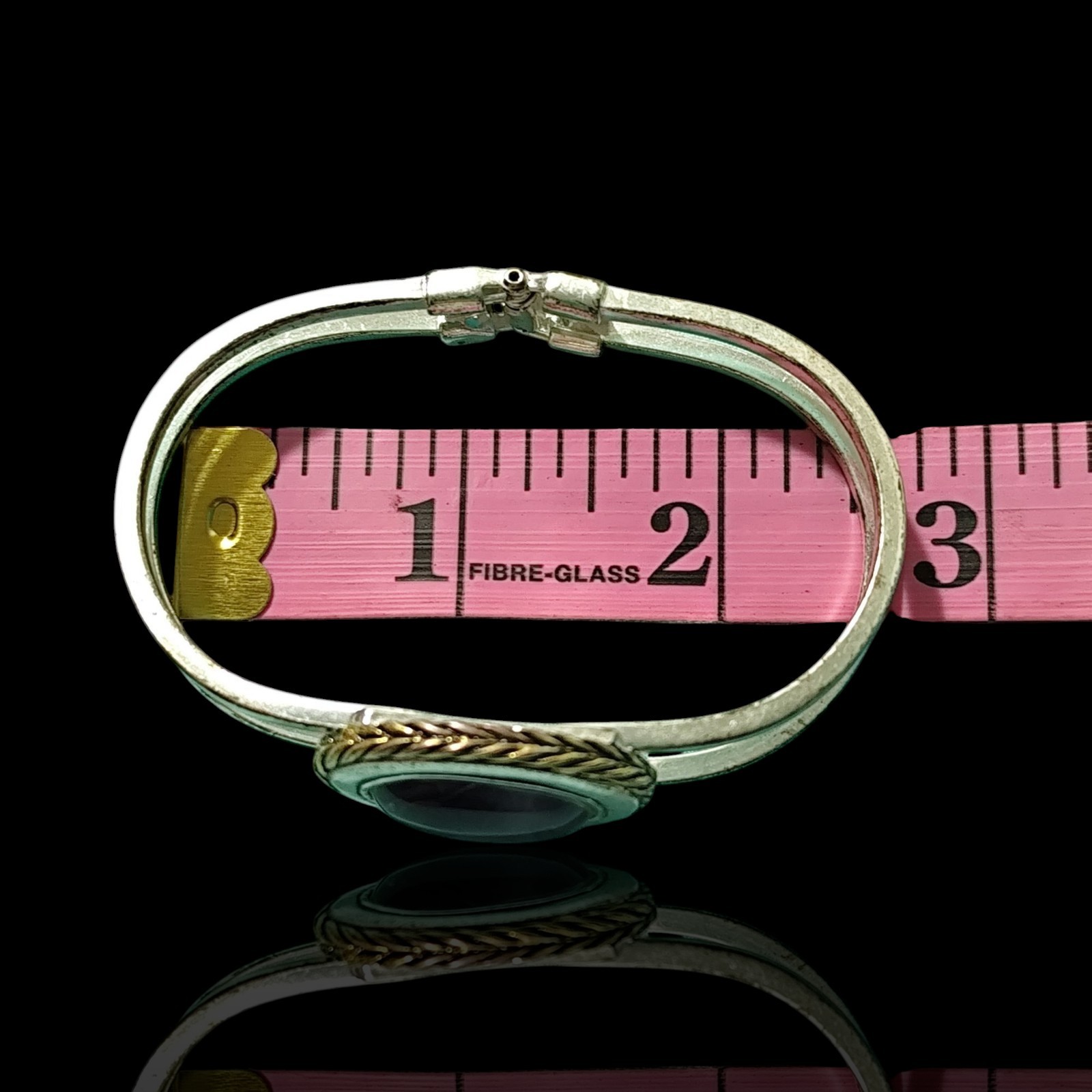 Silver & Gold Plated Purple Fluorite Oval Bangle Bracelet 7.5in