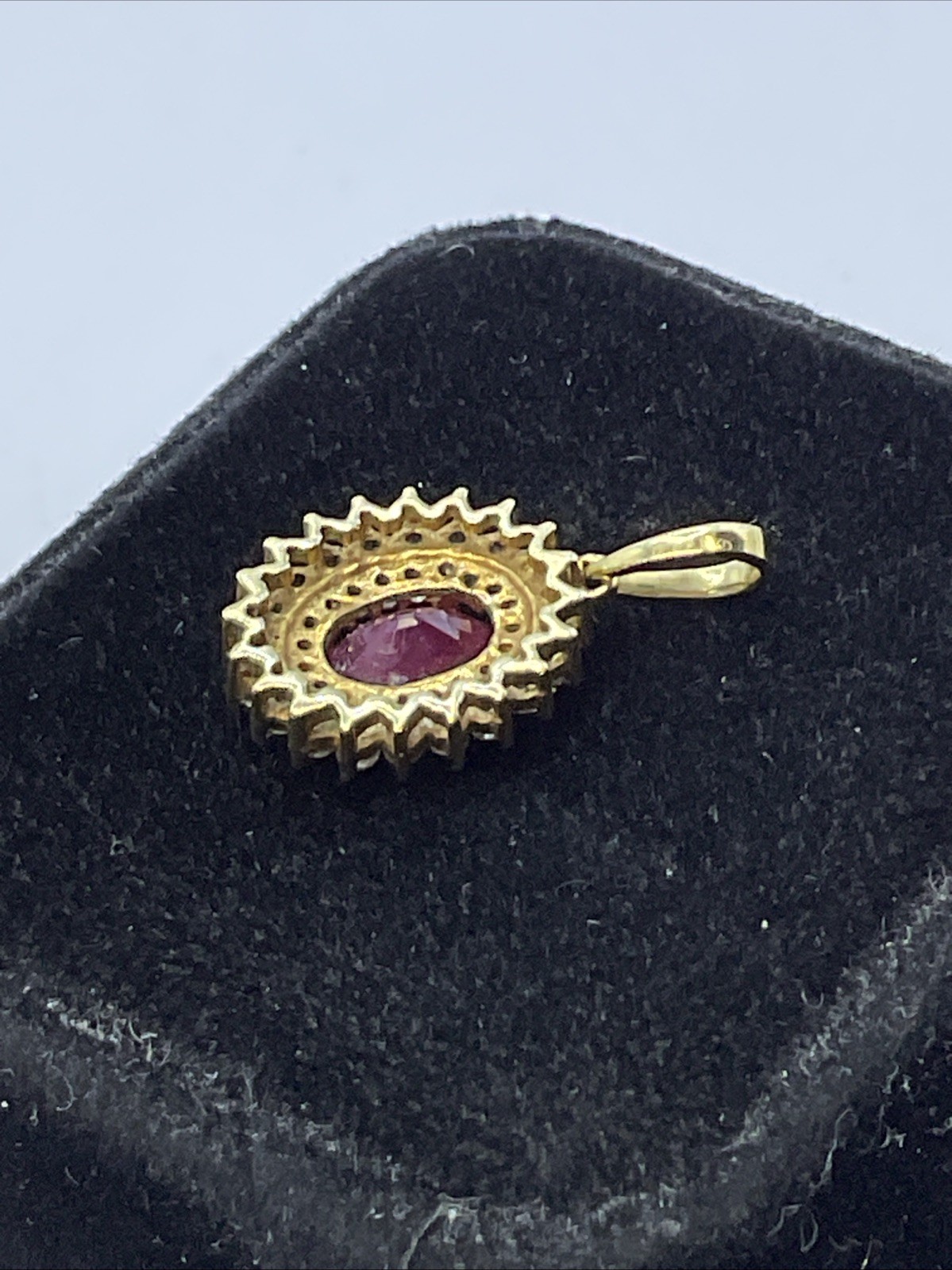 VINTAGE HANDMADE Solid 18K(750) Y.Gold Ruby & Diamonds DOUBLE HALO Style Pendant
