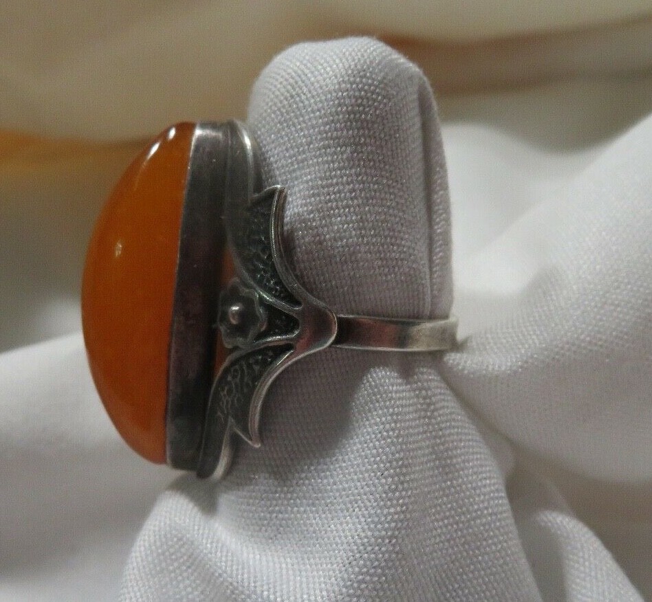 HUGE .875 silver Russian 9RK Butterscotch Egg yolk Amber ring OLD s: 7