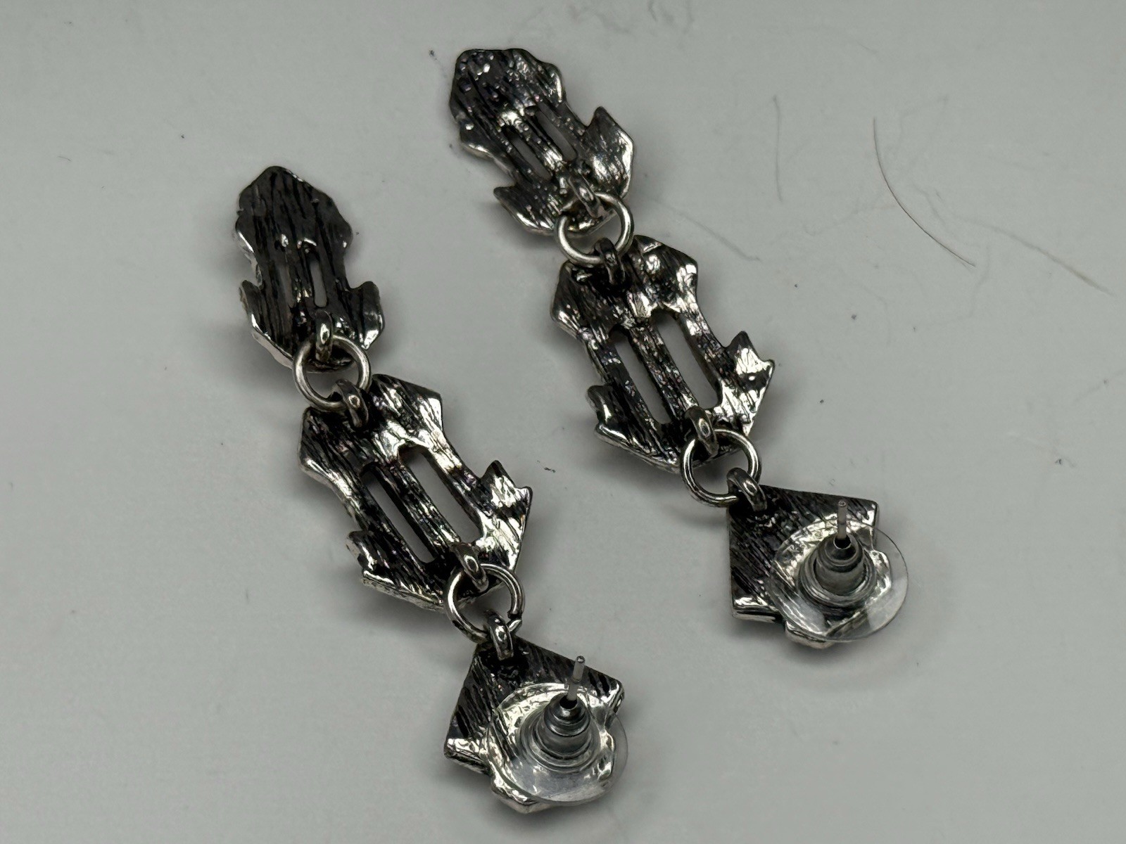 Vintage Art Deco Flapper Rhinestone Earrings Dangle Drop Pierced Gatsby Style