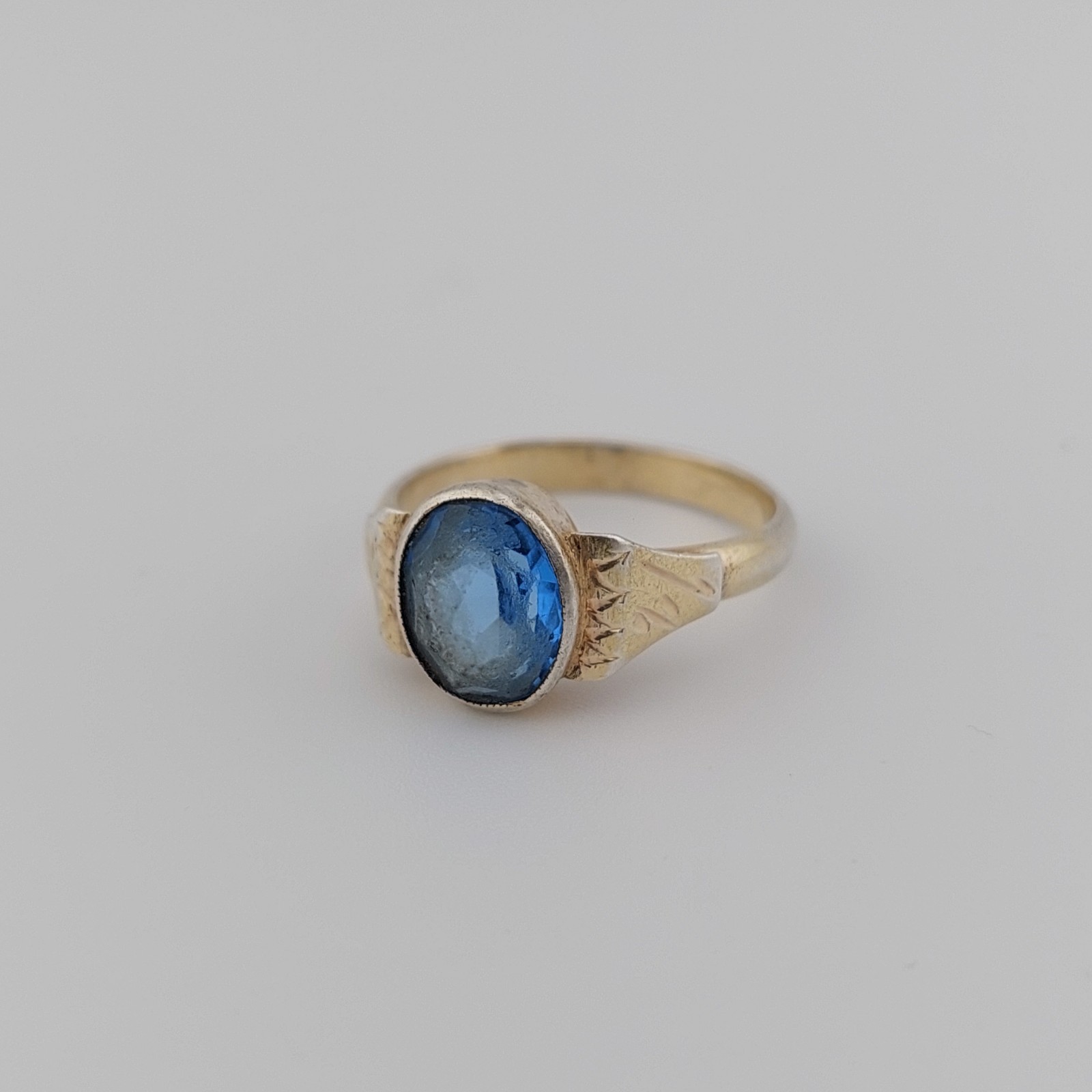 Vintage Silver Ring 875 Blue Stone Women USSR Era Size 7.75 / 18