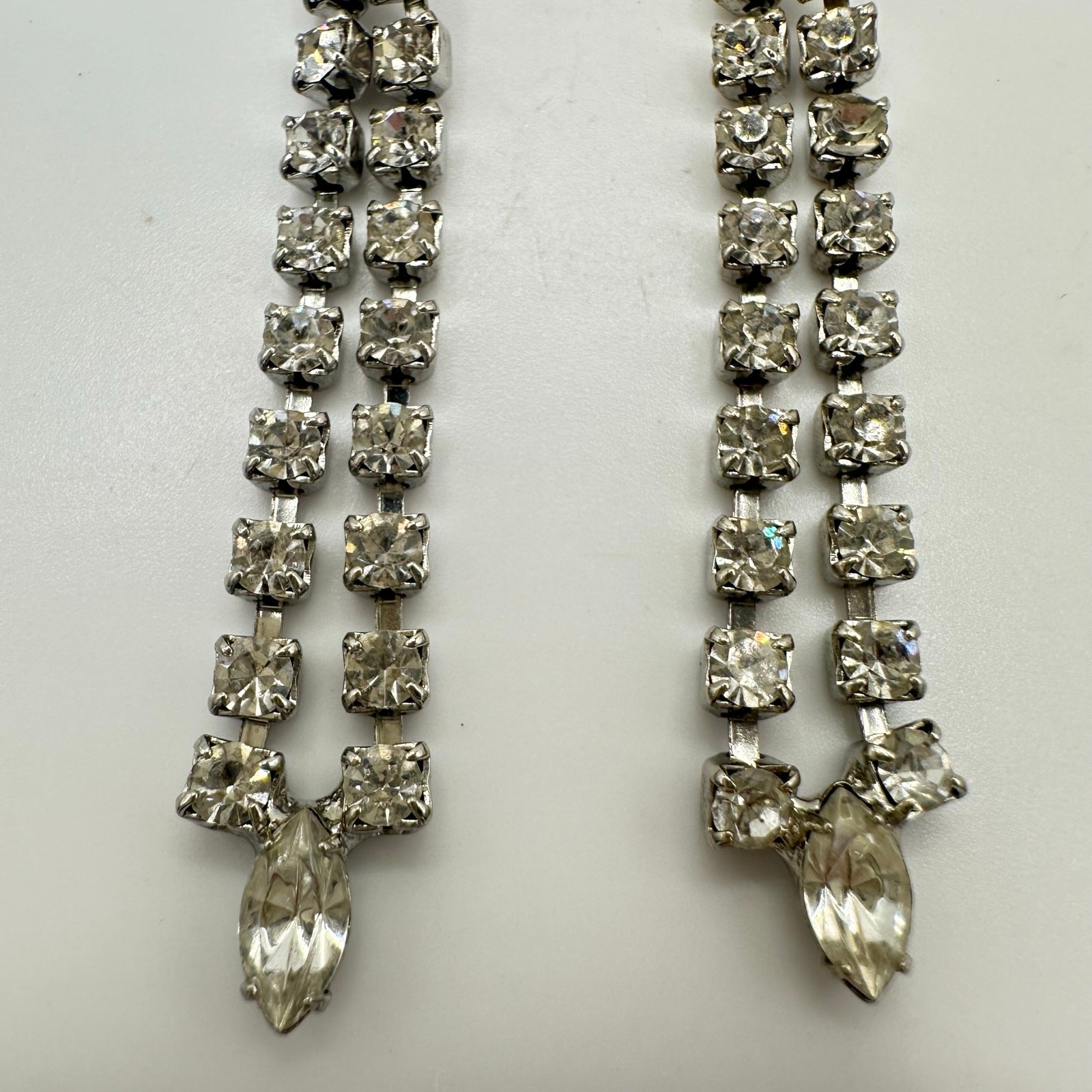 1950s 1960s vintage silver tone clear rhinestones fringe drop post earrings