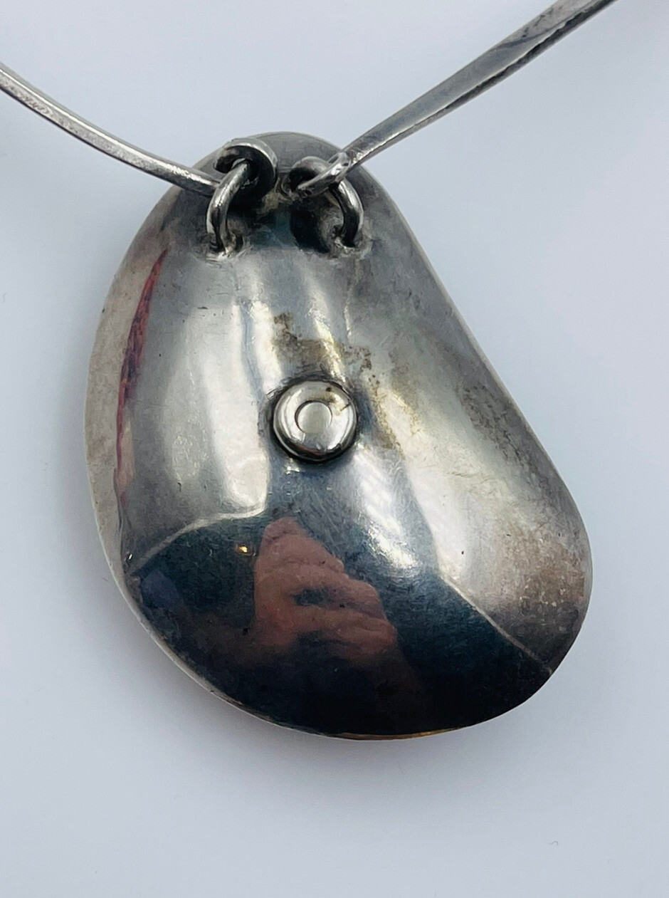 Los Castillo Vintage Mexican Sterling Silver Agate Neck Ring Modernist Necklace