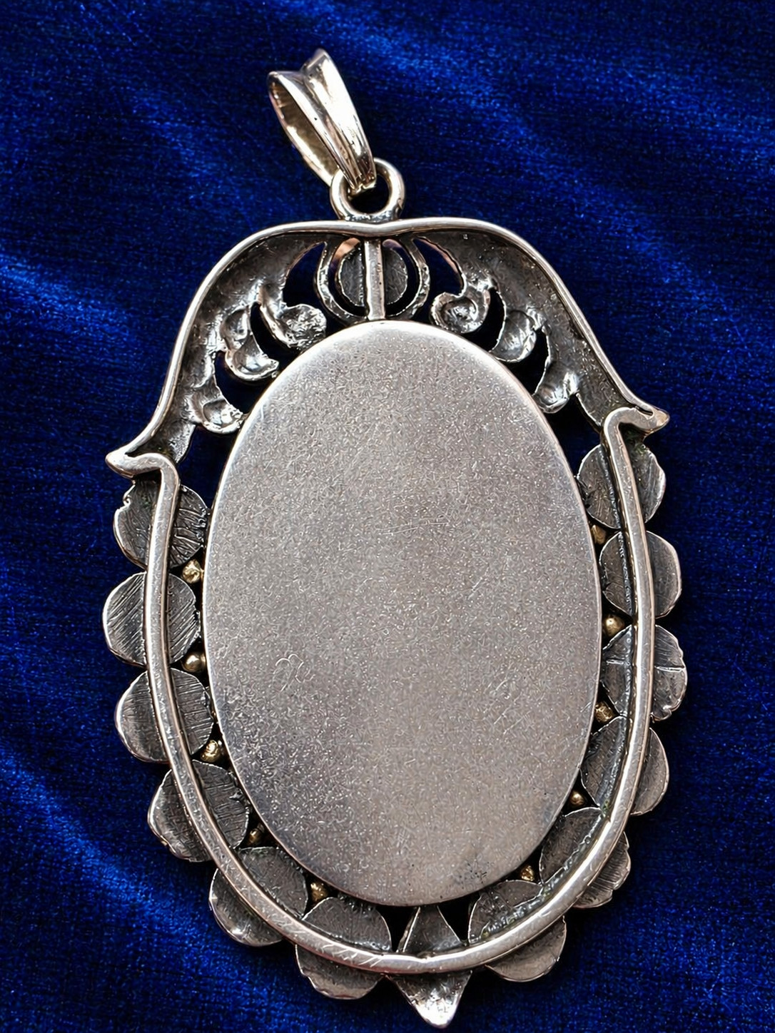 Antique Art Nouveau Silver & 18K Gold Enamel Virgin Pendant Hand Painted Medal