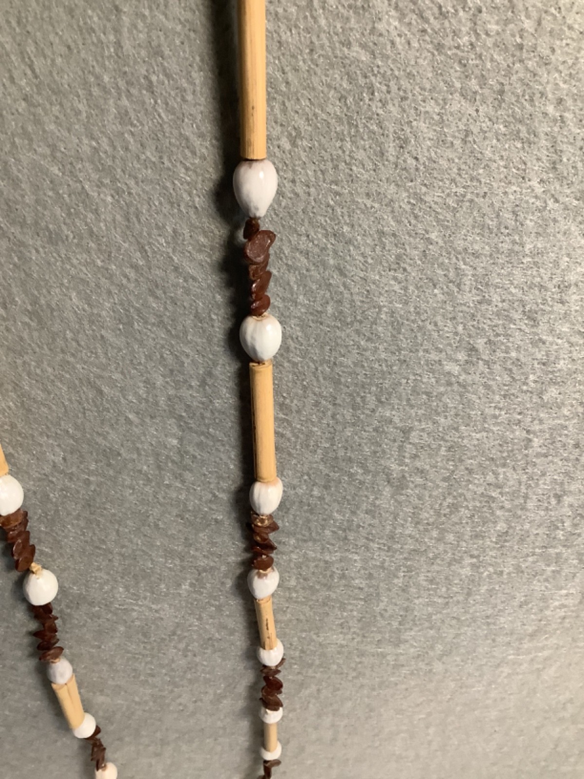 Vintage boho bamboo white brown beads 40” long necklace