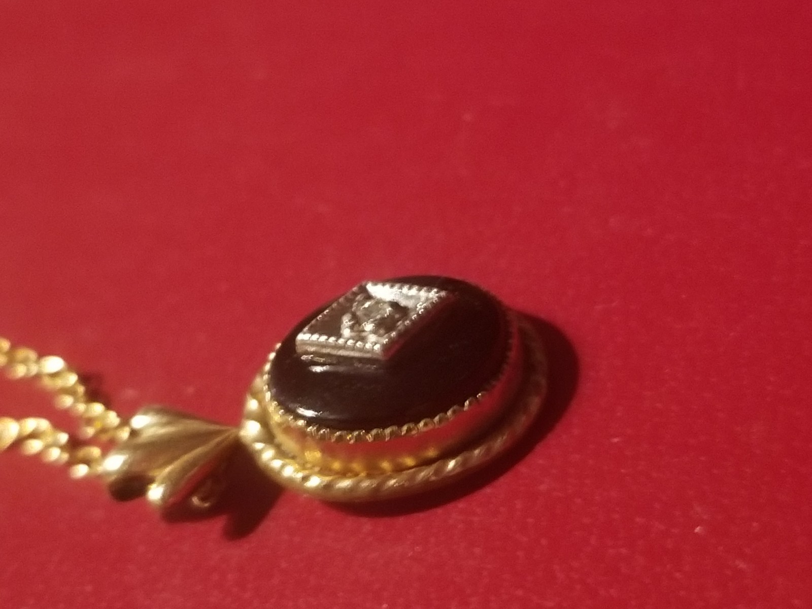 Antique Victorian Onyx And Diamond? Mourning 14k Gold Filled Pendant Necklace