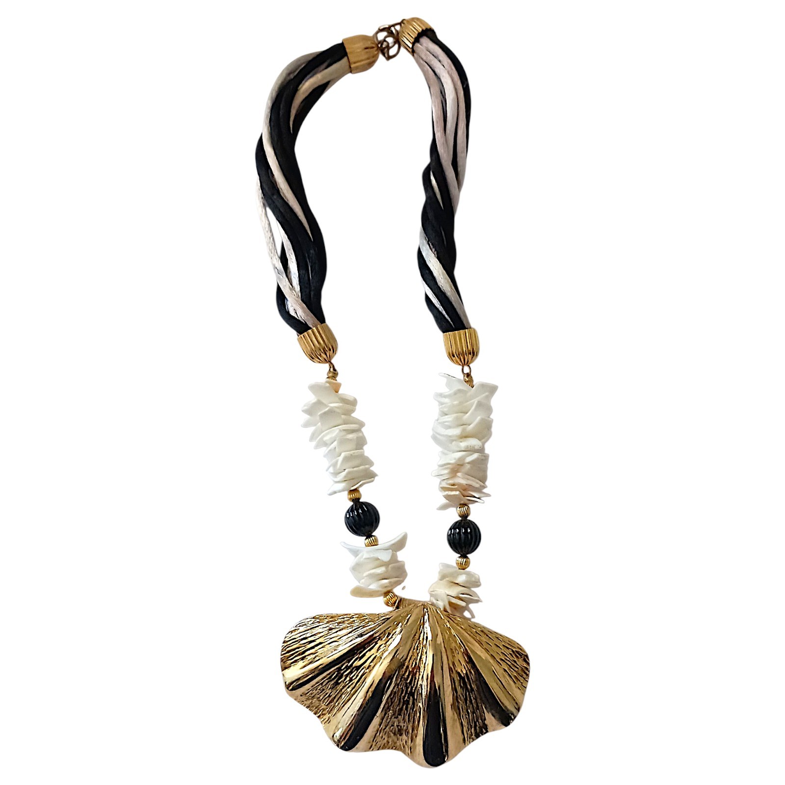 Gay Boyer Scallop Shell Necklace Vintage Corded Chunky Maximalist Coastal Beachy