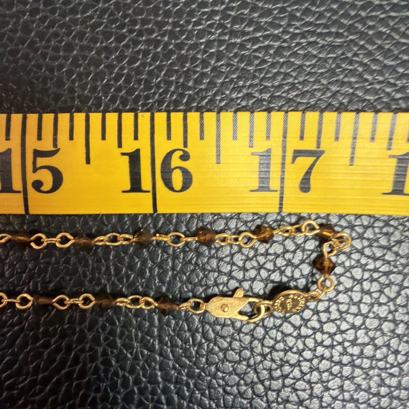Vintage AUSTRIAN CRYSTAL USA – Gold tone Amber-Brown Color Crystals 35” Neck