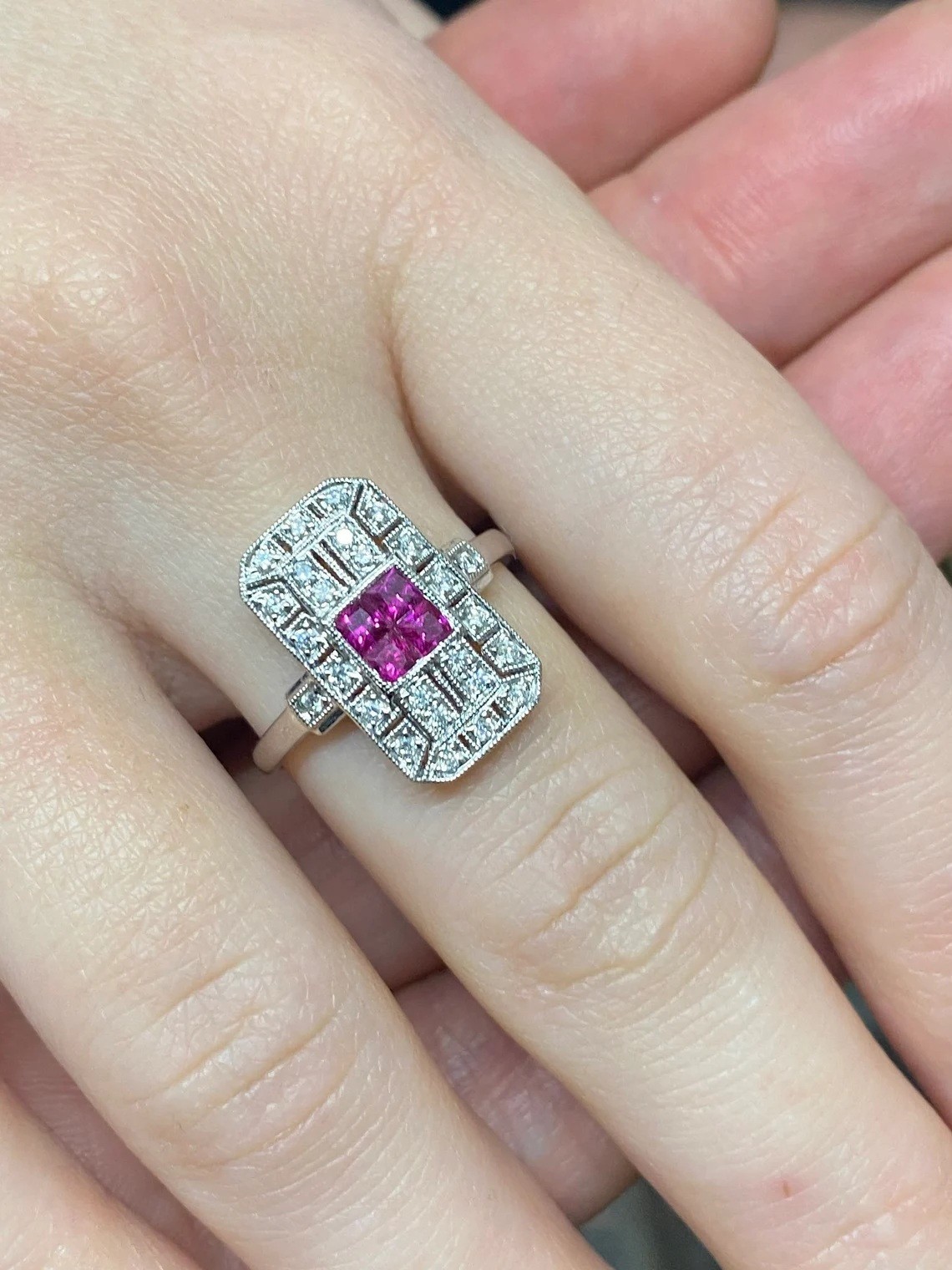 1.20 Ctw Princess & Round Cut CZ Art Deco Retro Wedding 925 Sterling Silver Ring