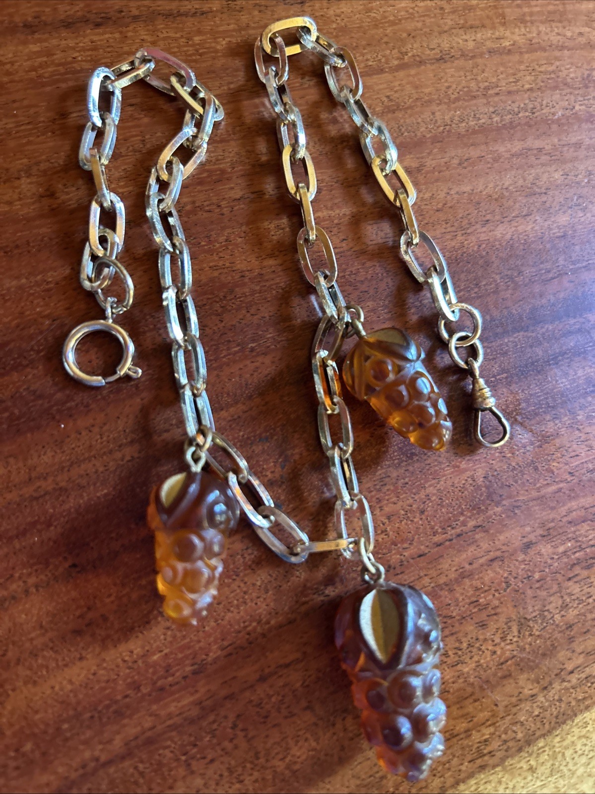Vintage Test Bakelite Apple Juice Grape Clusters 24K Dipped Gold Plate Necklace