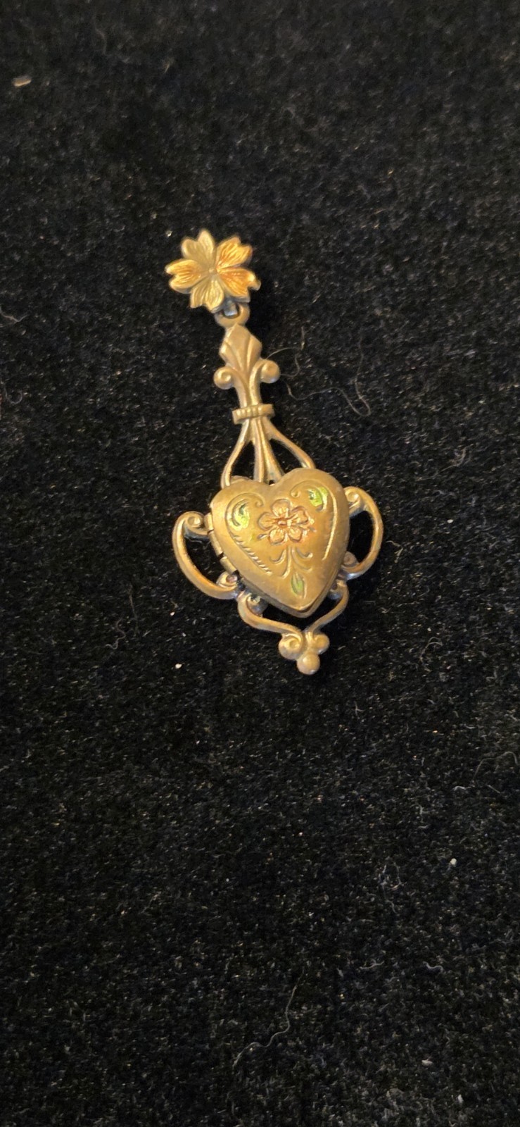 Vintage 1970s Art Nouveau Revival Heart Locket Necklace – Green Enamel Floral…