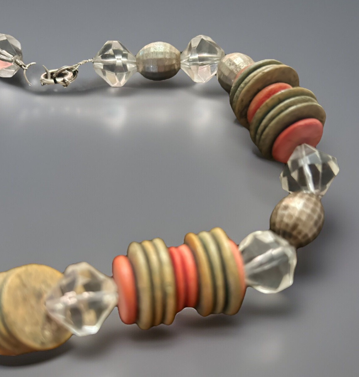Vintage Translucent Lucite And Wood Necklace Unique Style 16” GB-1
