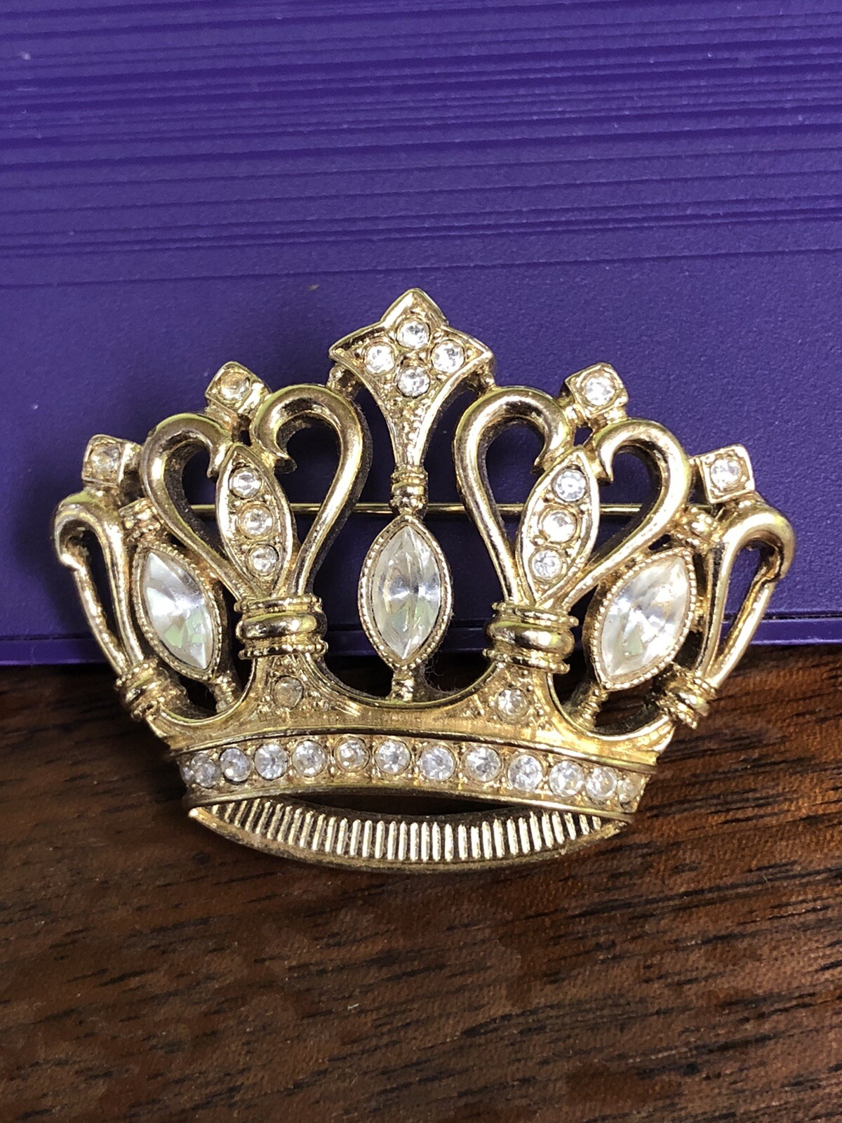 Estate Find, Signed KJL For Avon Crown With Rhinestones Brooch Pin