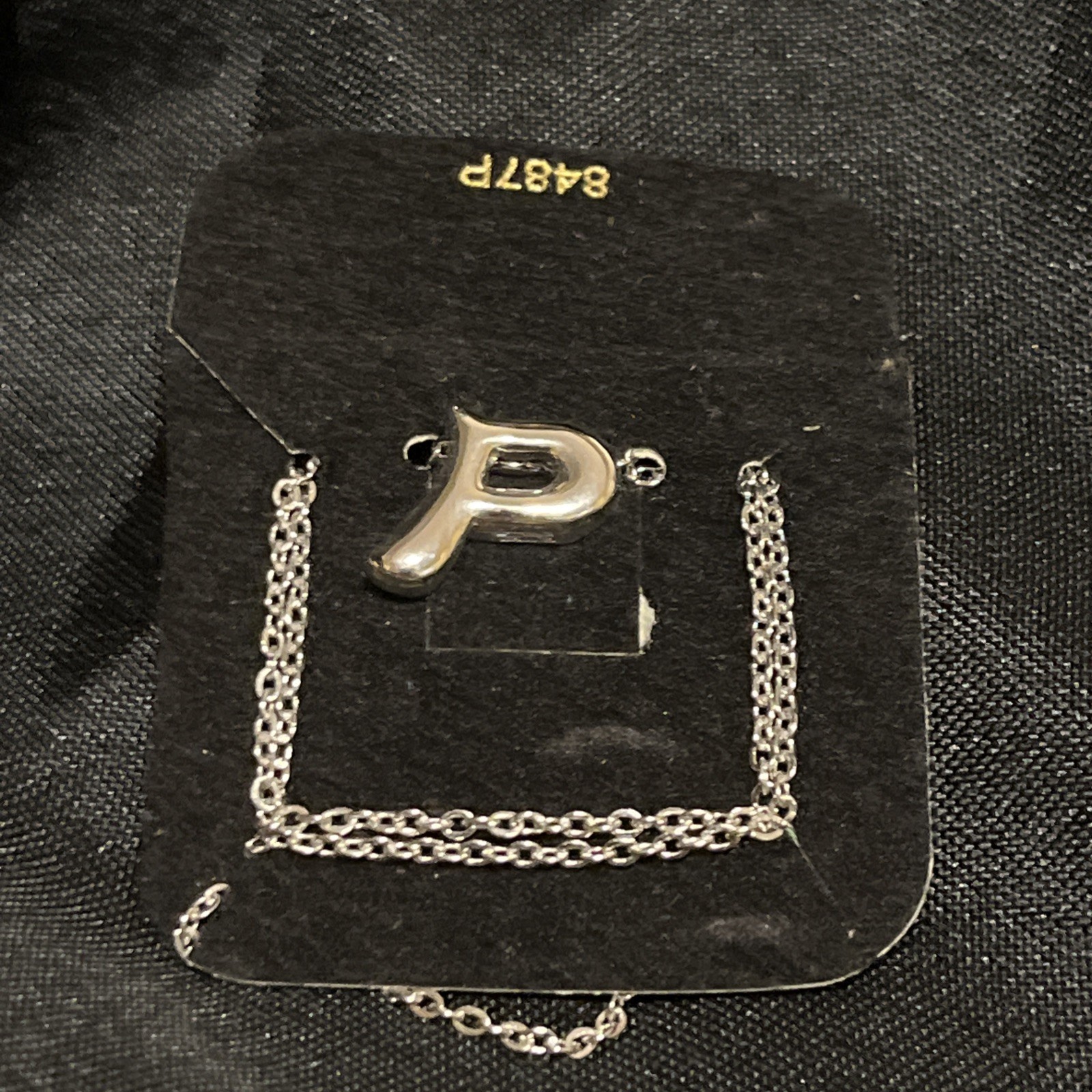 Vtg 70s SARAH COV Rhodium Plate Bubble Letter P School Days Slider Necklace NOS