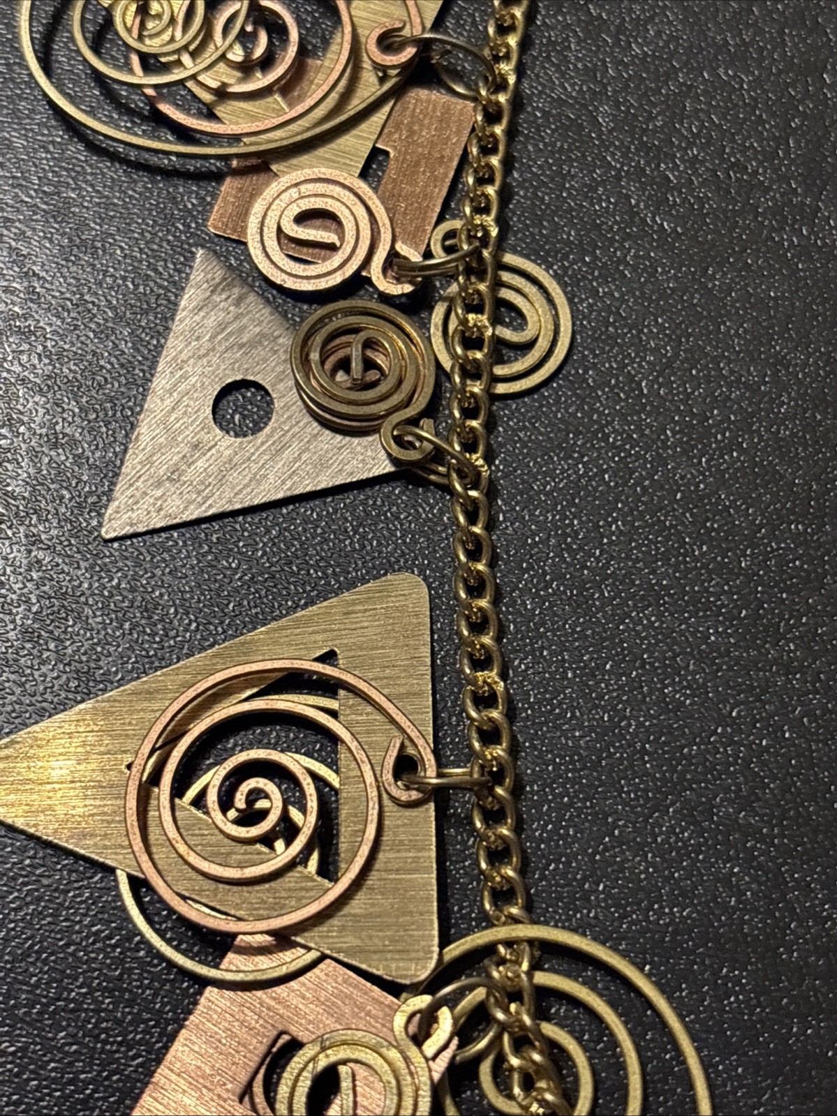 Artist Mixed Metal Brutalist Modernist Geometric Statement Necklace Brass Copper