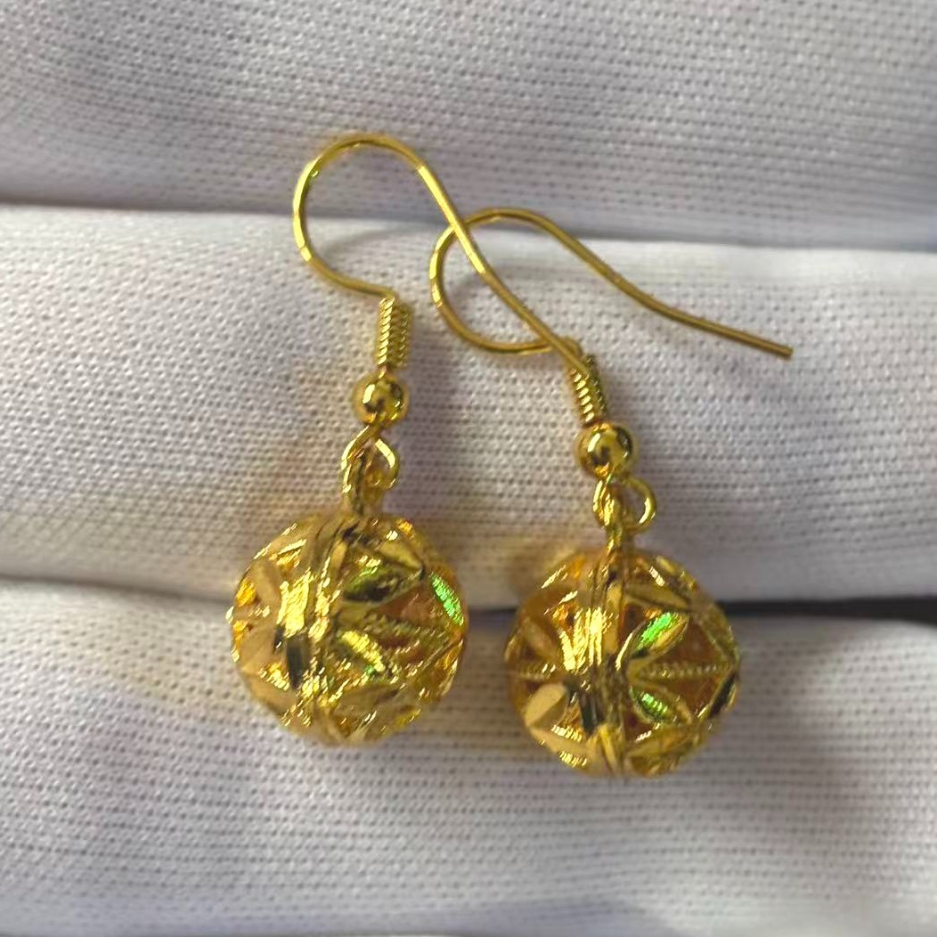 Vintage Gold-plated? (NOT SURE) Gold-ton Earrings Drop Dangle Balls No Mark