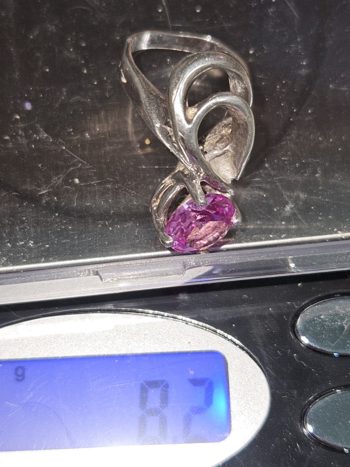 Beatiful & Vintage, Pink CZ 925 Silver Ring 8.2 g Sz 4.75
