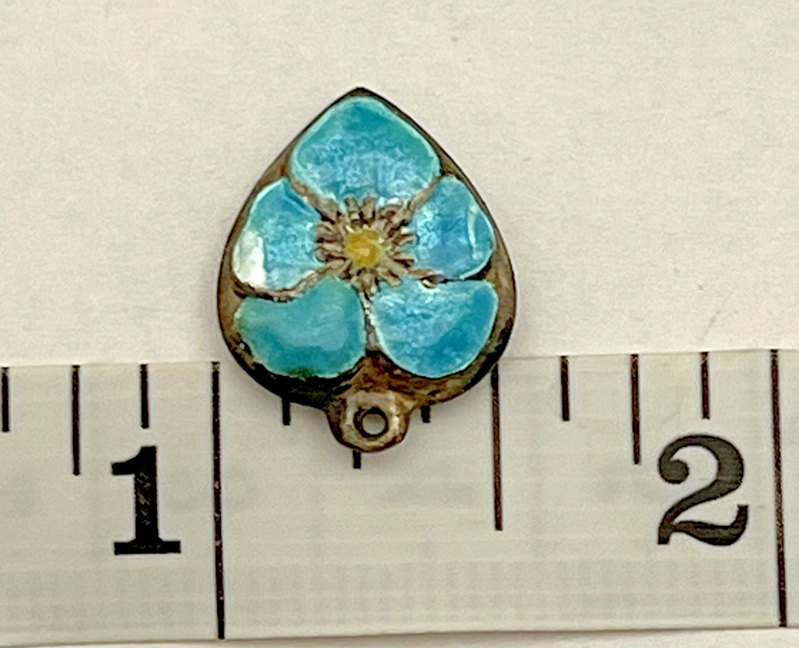 Sterling Silver Heart Flower Charm Puffy Blue Enamel Pansy 925 Vintage Stamped