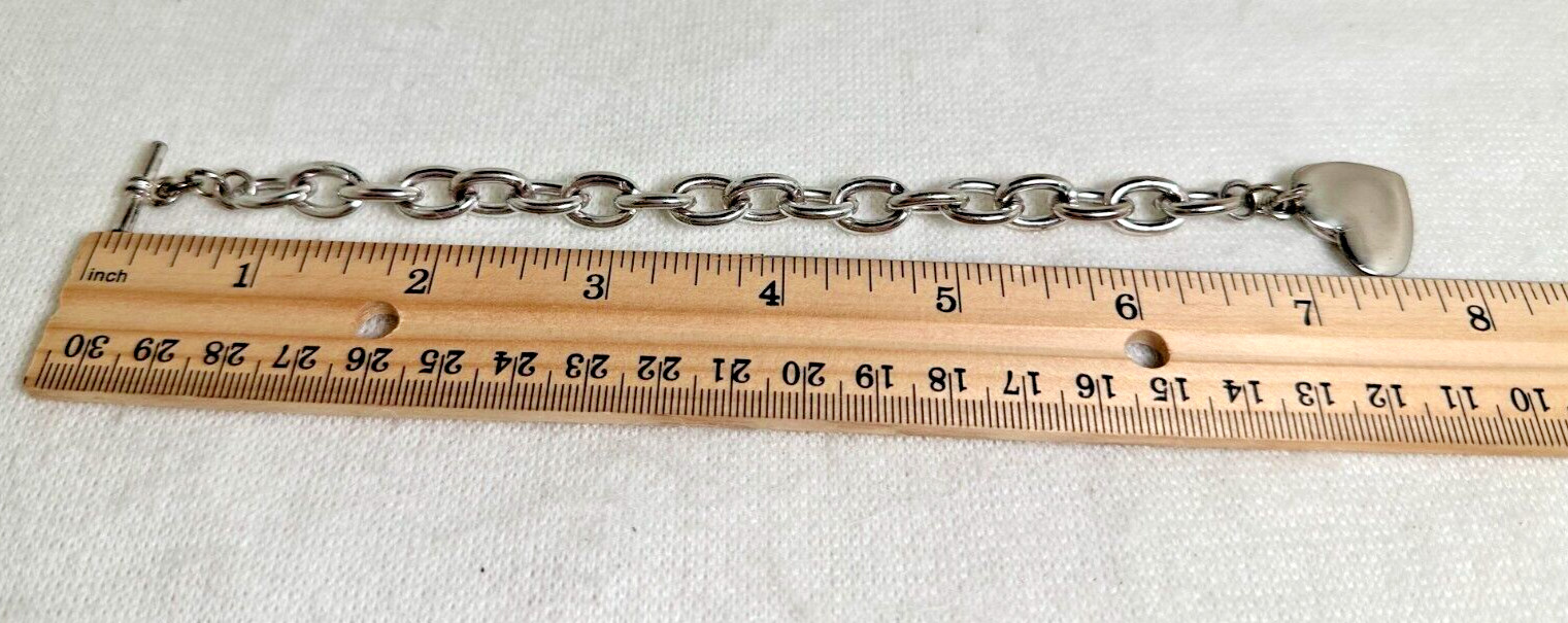 Silver Tone Big Link Bracelet with a Heart Charm and Toggle Closure 7″