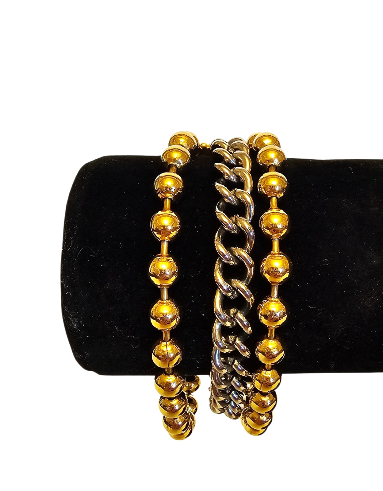 Vintage Gold and Slver Tone 3 Strand Ball Chain Link Chunky Clasp Bracelet