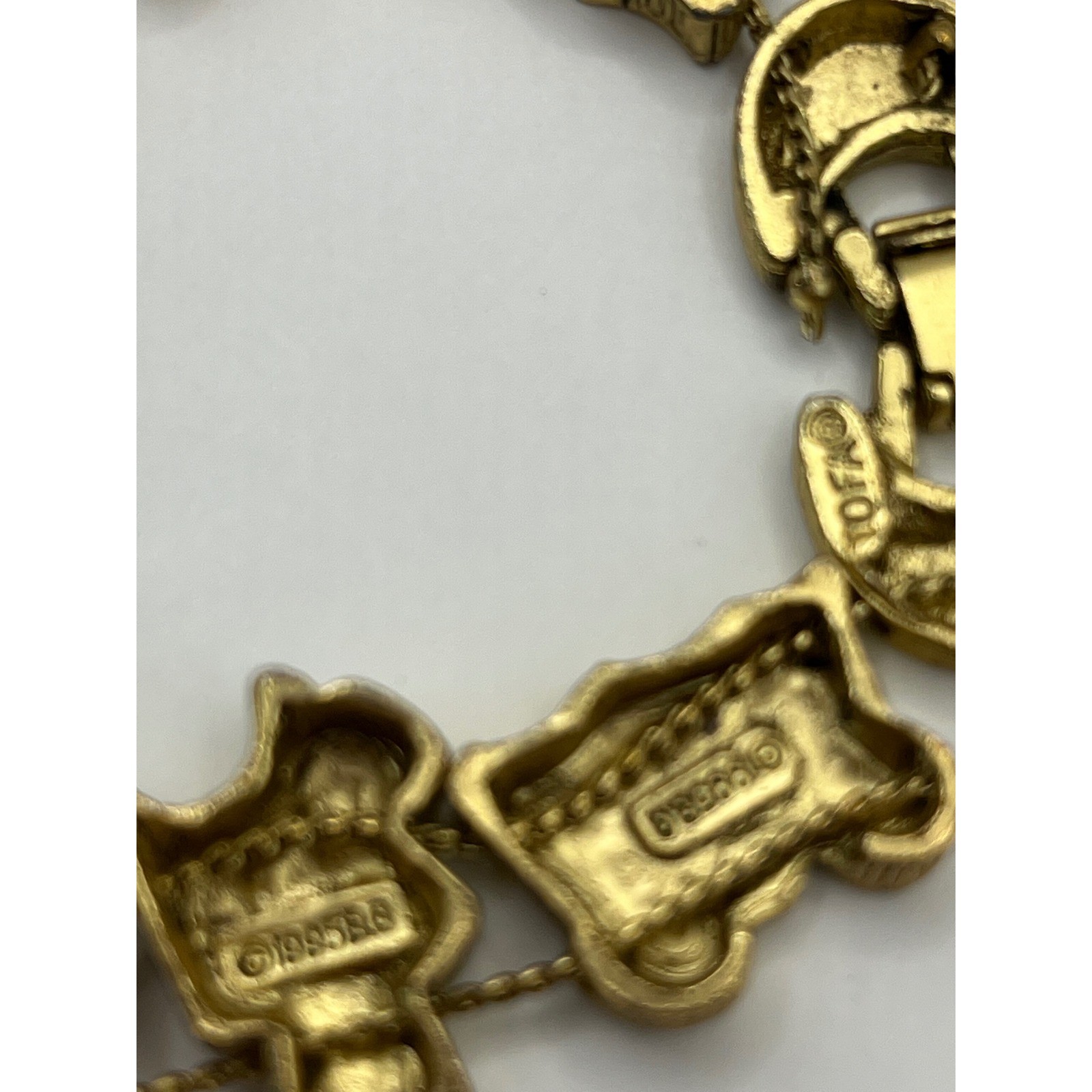 Vintage 1995 BG Western Slide Charm Bracelet Gold Tone Cowboy Boot Hat Wagon