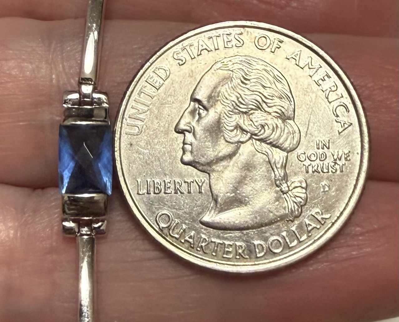 Vintage FAS Sterling Silver Blue Faceted Stone Station Bar Link Bracelet 7”, 10g