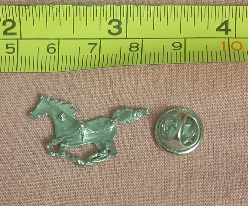 Beautiful Silver Tone and Turquoise Running Galloping Horse Stallion Lapel Pin
