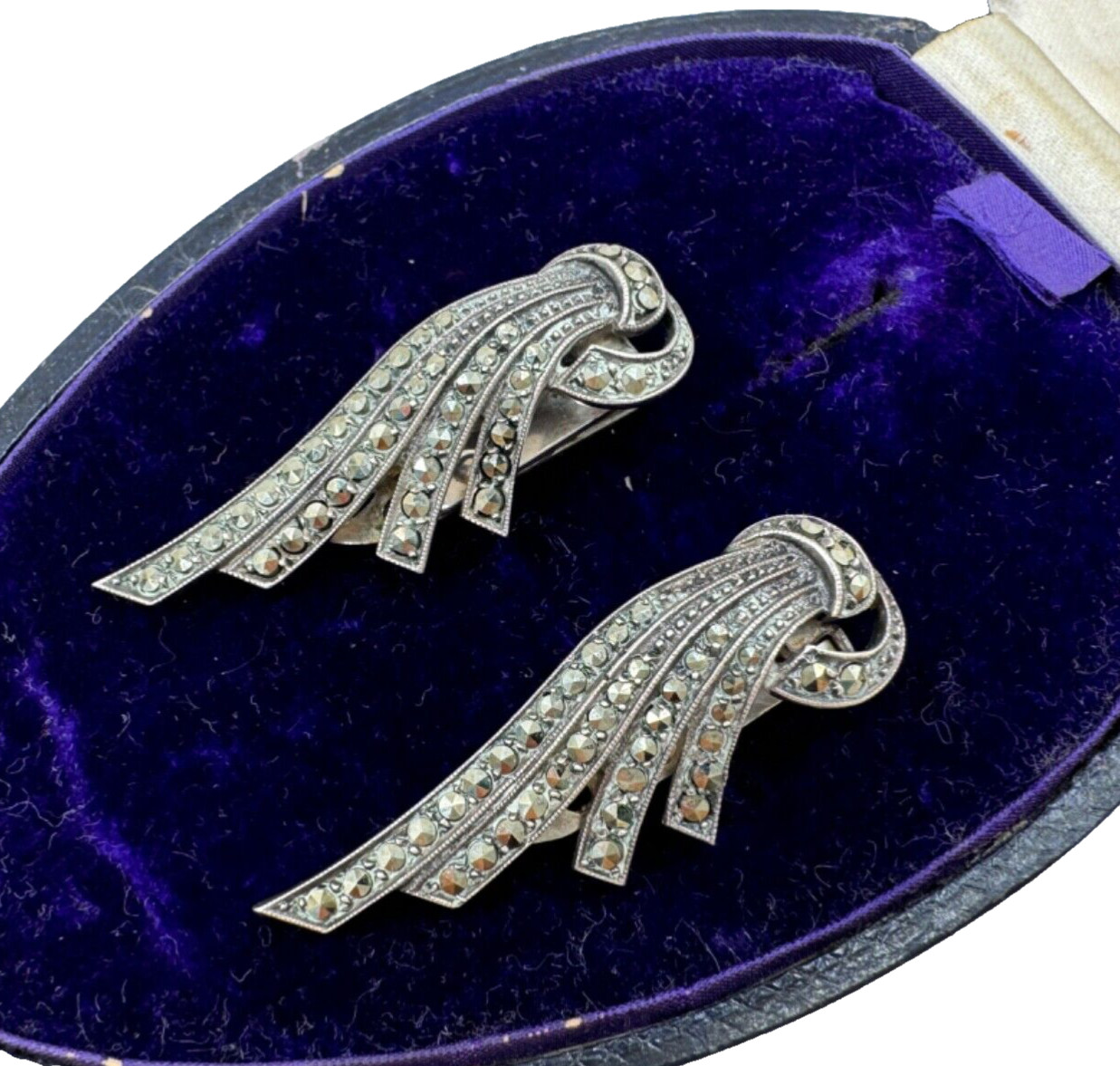 UTMOST RARE GERMAN DUETTE BROOCH DUO 2 DRESS CLIP MARCASITE STERLING SLVER Uniq!