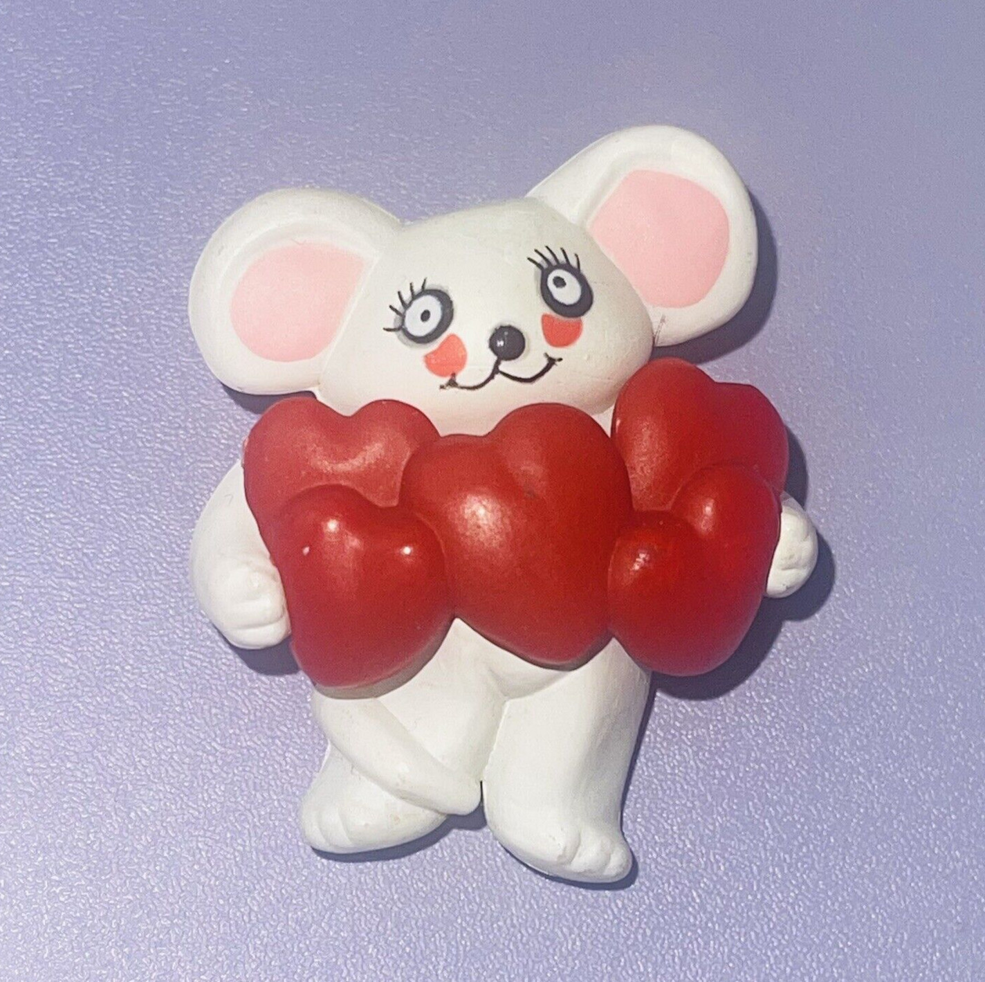 80s Brooch Lapel Pin Mouse Hearts Love Red White Pink Fun World 1984 Vintage