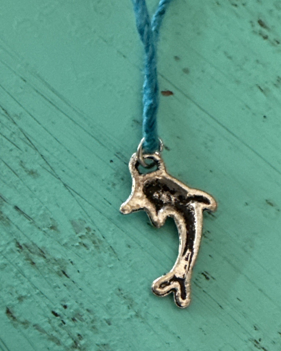 DOLPHIN CHARM Dainty Necklace Hemp Cord Boho Beach Ocean Tibetan Silver Tone
