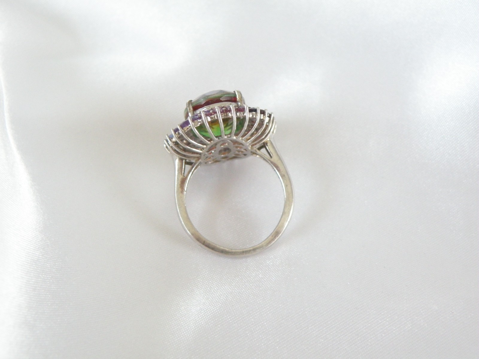 Large Sterling Silver 925 Watermelon Tourmaline Exotic Gemstone Statement Ring 8