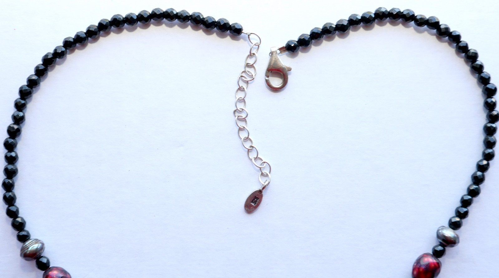 BARSE Sterling Necklace Black Dark Red Gray Beads Balls .925 Silver THAI 19″