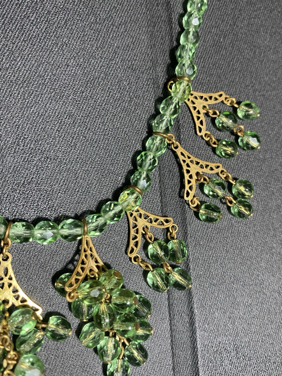Vintage MIRIAM HASKELL Green Faceted Bead Fringe Adjustable Necklace