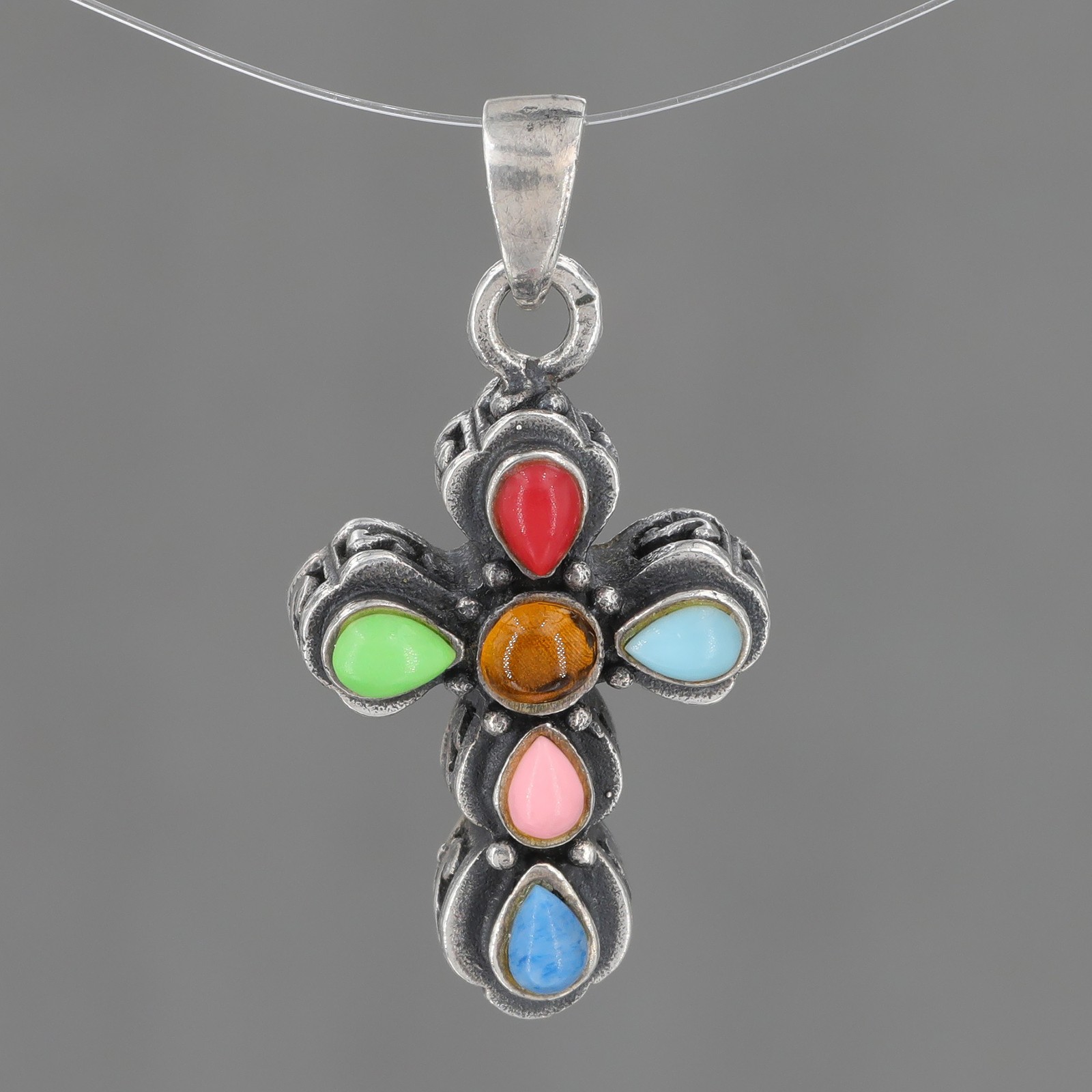 Vintage Silpada Sterling Silver SMALL Multi-Stone Cross Pendant N0984 NO CHAIN