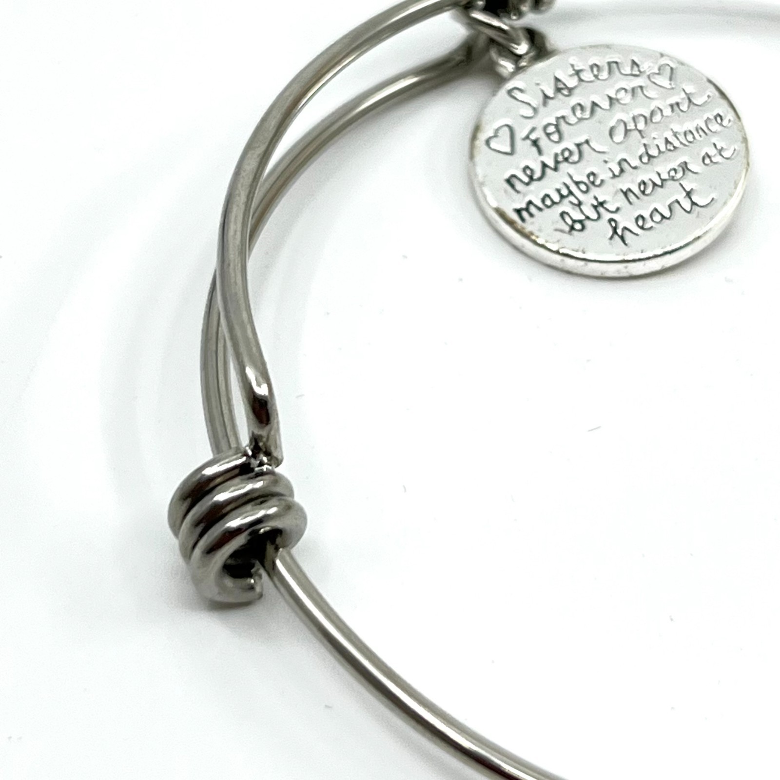 VTG Inspirational Sisters Forever Bangle Bracelet Silver Tone Crystal Charm Y2K