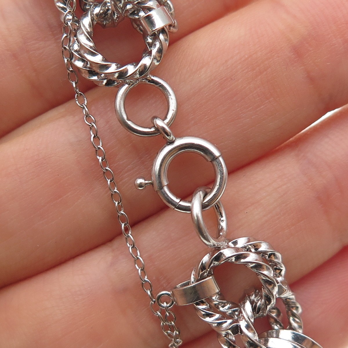 1/20 12K White Gold Filled Antique Art Deco Double Rolo Link Bracelet 6.75″