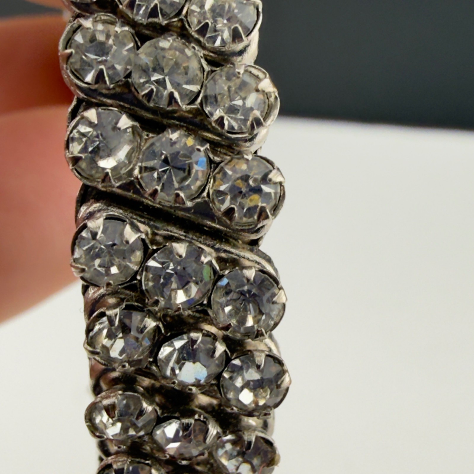 Vintage Rhinestone Expansion Bracelets Set of 2 Stretch Silver/Gold Tone 3 Row