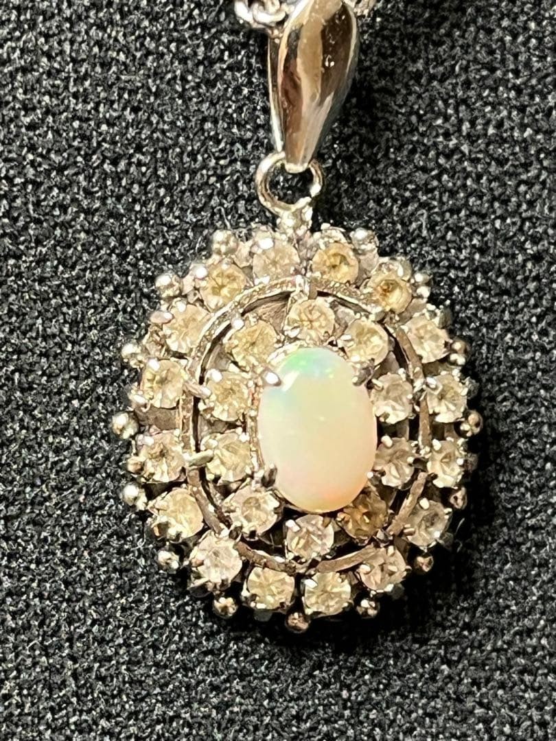 Vintage Opal Necklace Silver 925 Rhinestone Pendant 45cm Elegant Jewelry